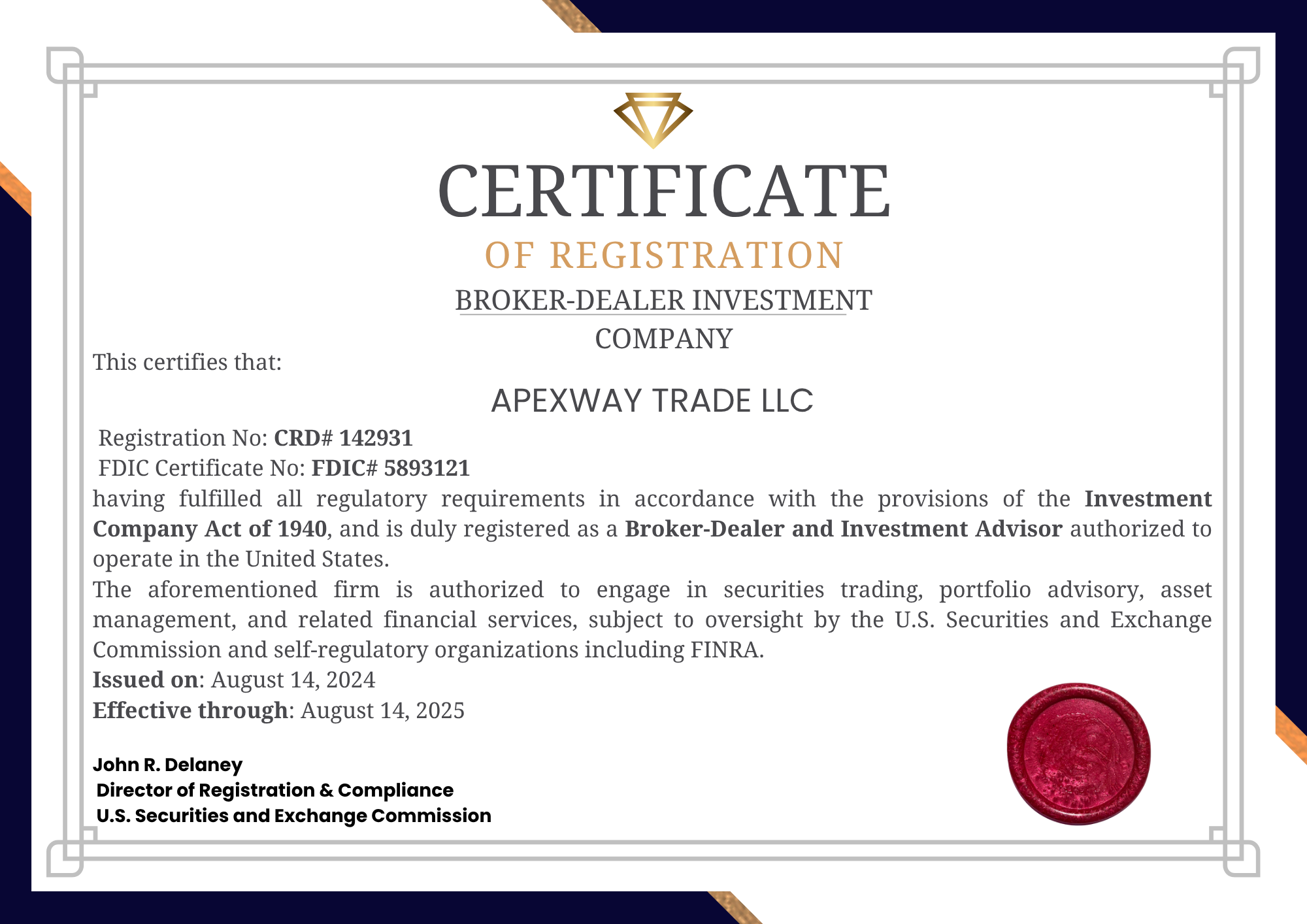 Apexway Trade — Certificate of Operation